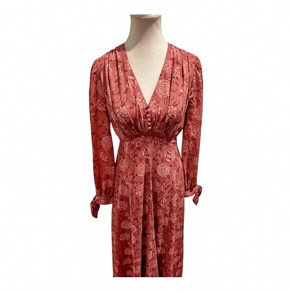 Gal Meets Glam Florence Pink Floral Maxi Dress Sz 4 Romantic Tie Cuff Gown - Picture 5 of 8